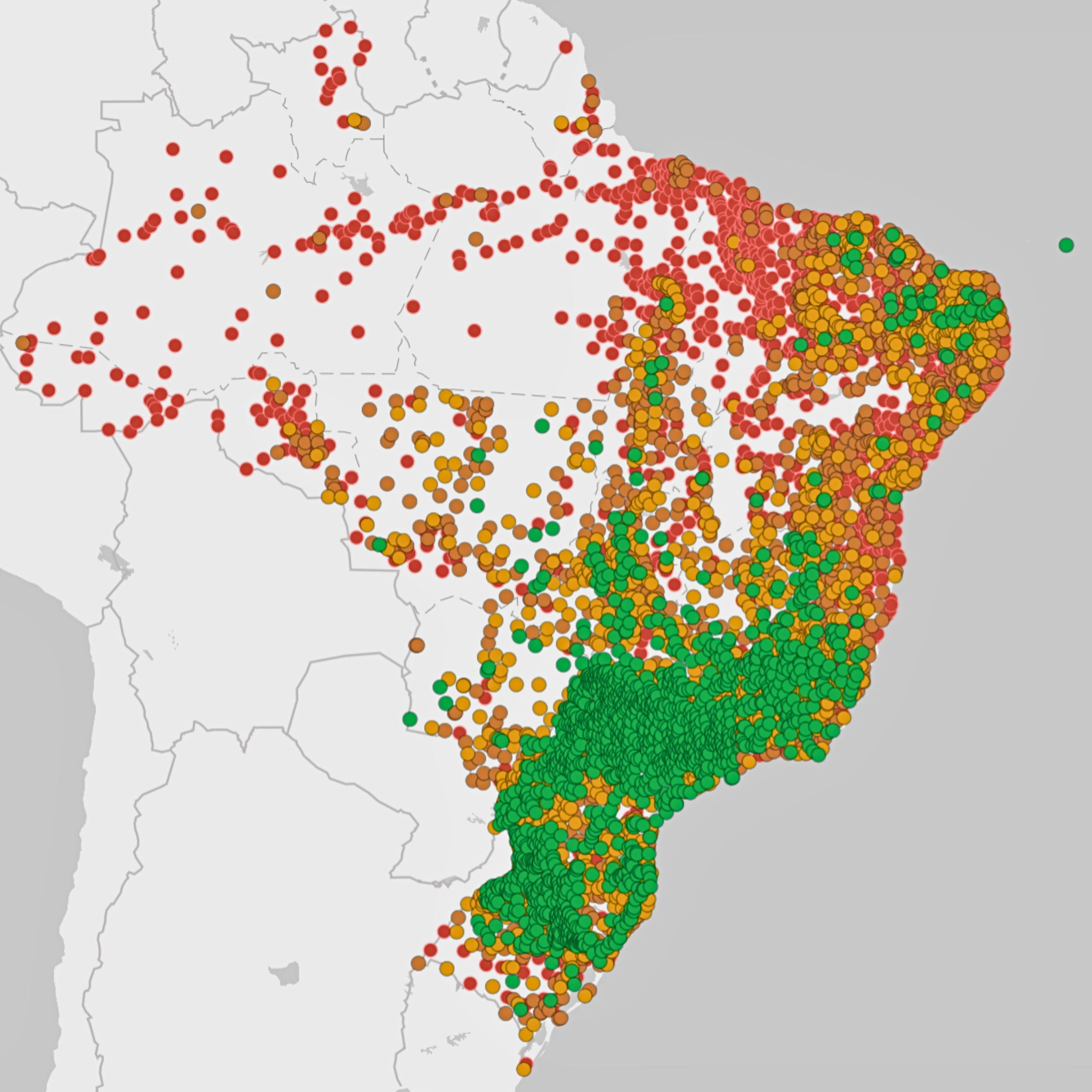 Mapa do Brasil com prioridade de demanda social por município